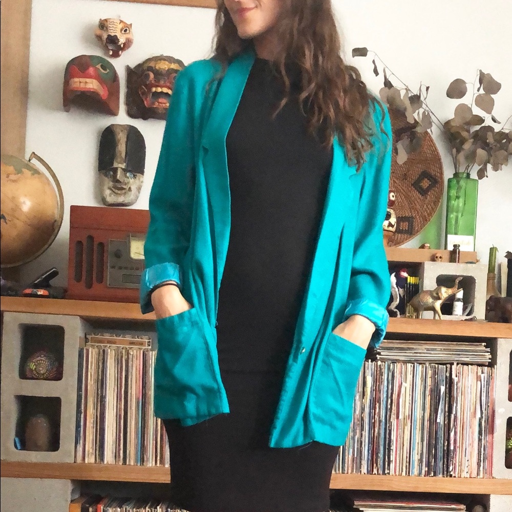 Vintage teal linen blazer